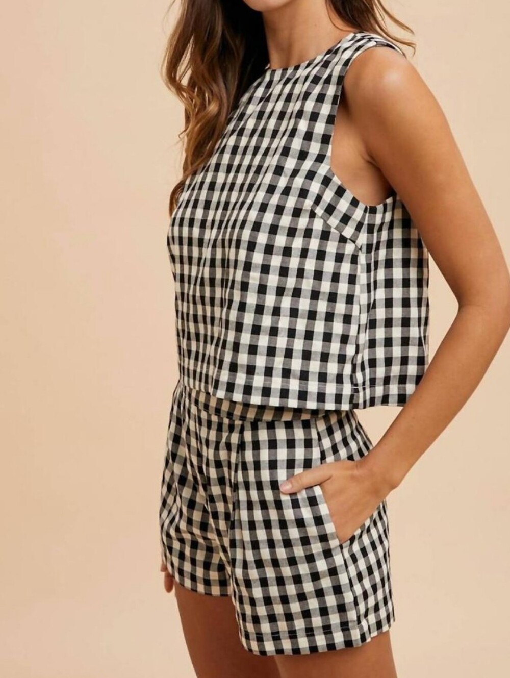Anniewear Women’s Gingham Check Tank And Short Set In Black And White Size Small - Picture 3 of 11
